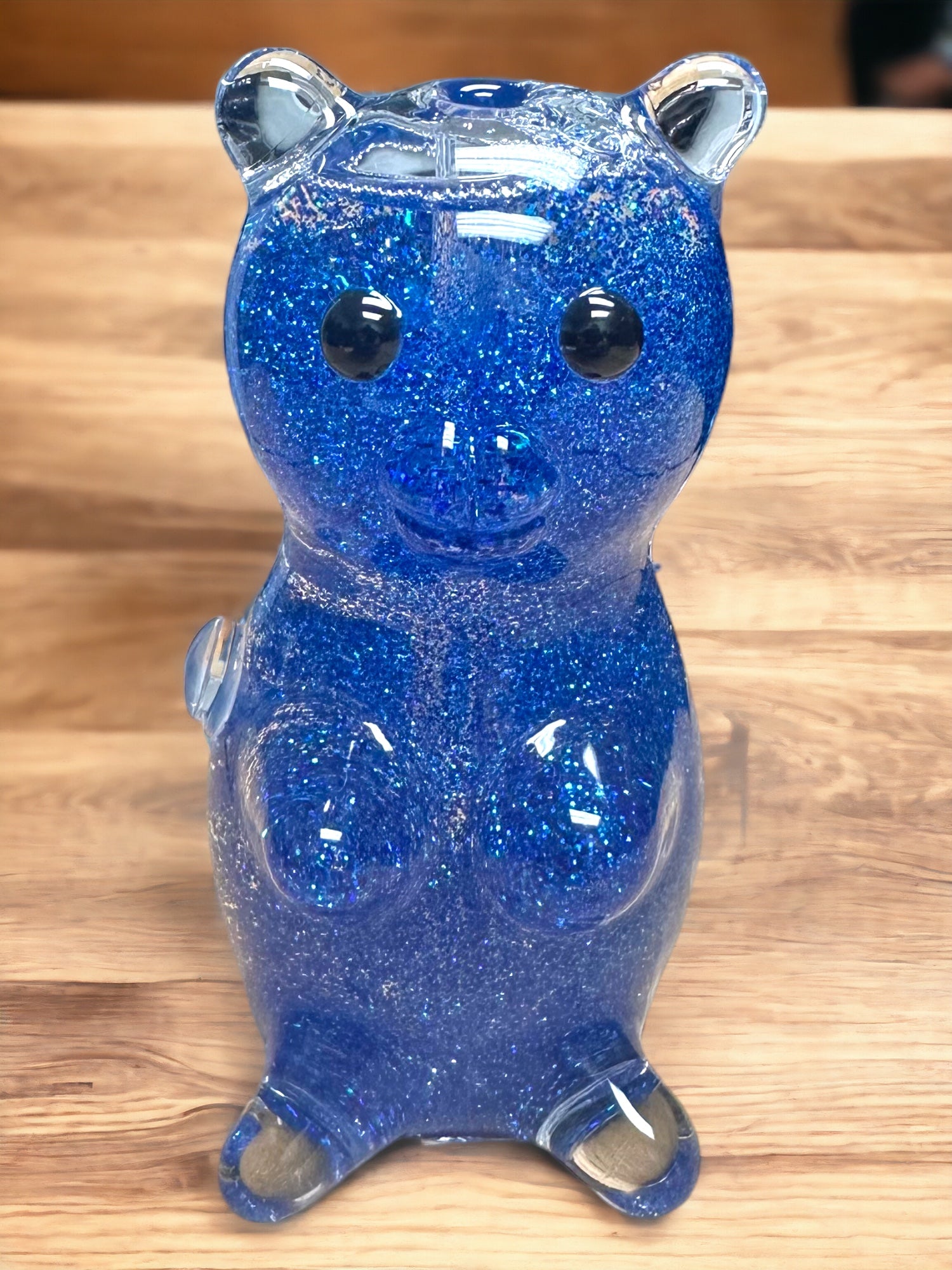 Handmade 4.5 Inch Blue Glitter Bear Glass Pipe