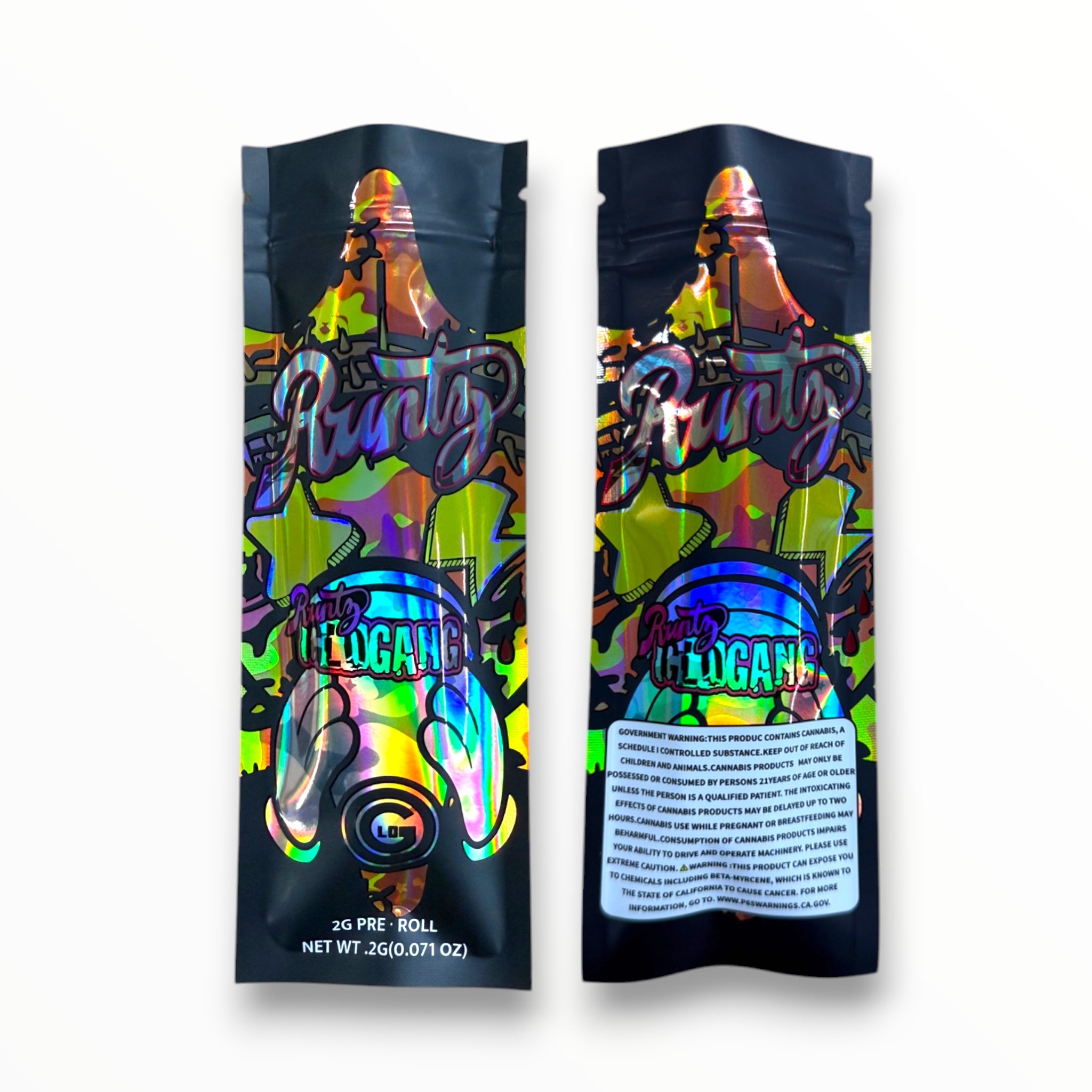 Glogang Runtz 2 Grams Holographic Pre Roll EMPTY PACKAGING