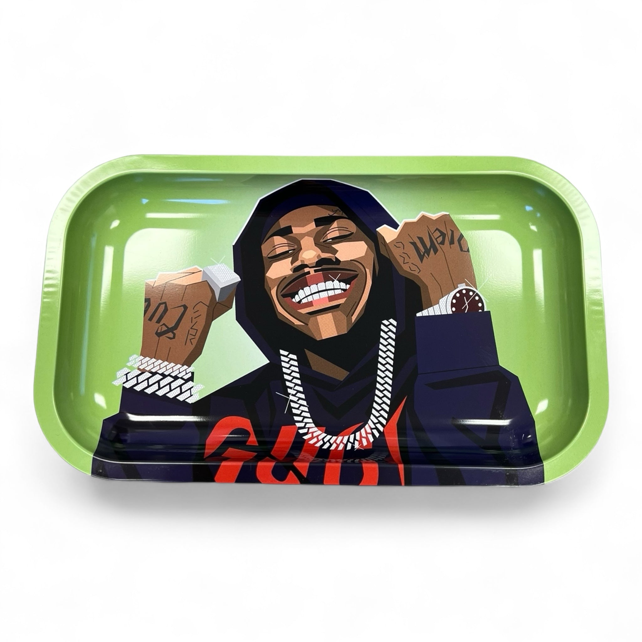 Rolling Tray 10.5 x 6 Iced Out Rapper/High Quality Premium Metal Tray