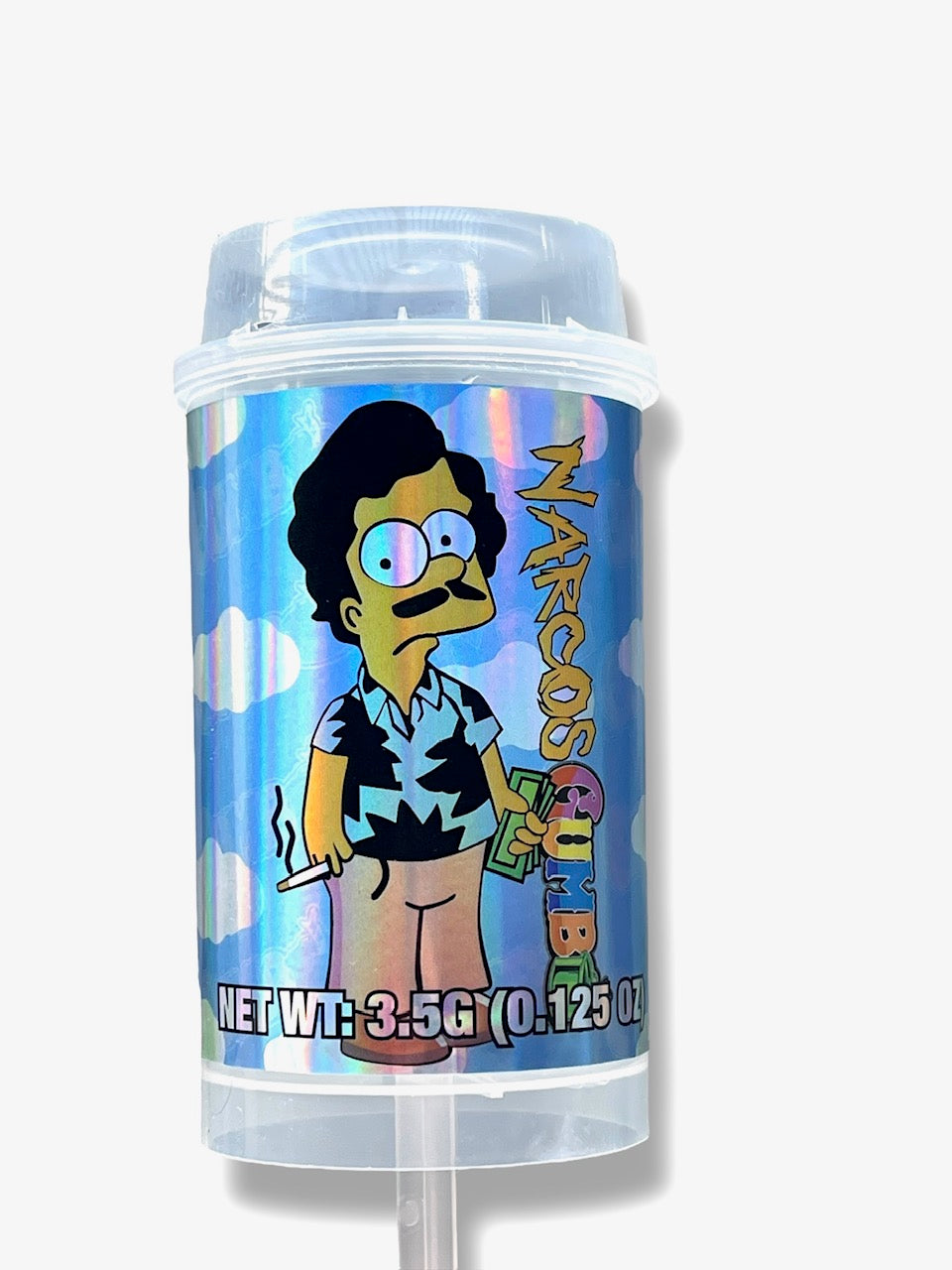 Popscile Narcos Gumbo 3.5 grams Container Holographic Sticker