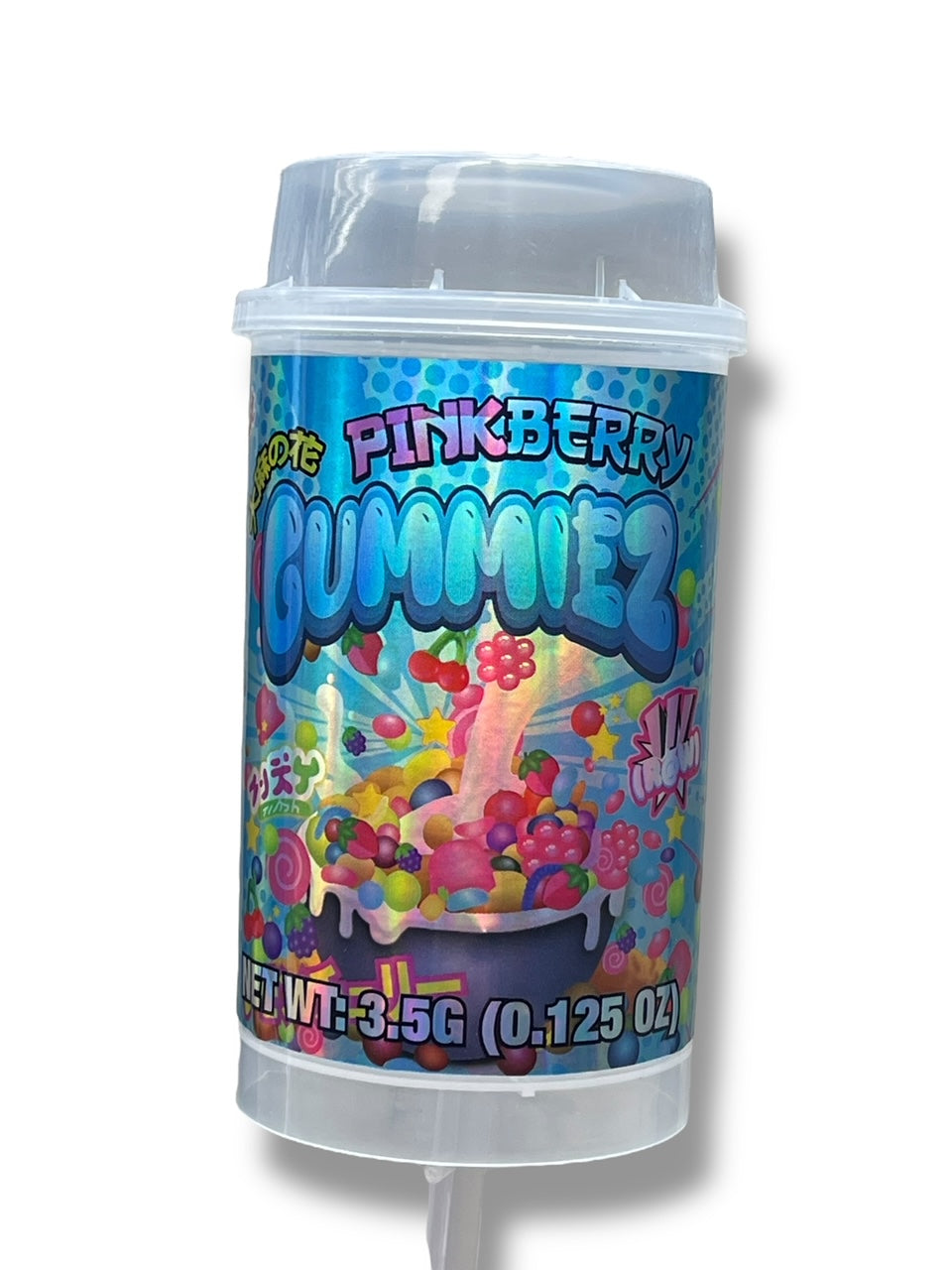 Popscile Pink Berry Gummies 3.5 grams Container Holographic Sticker