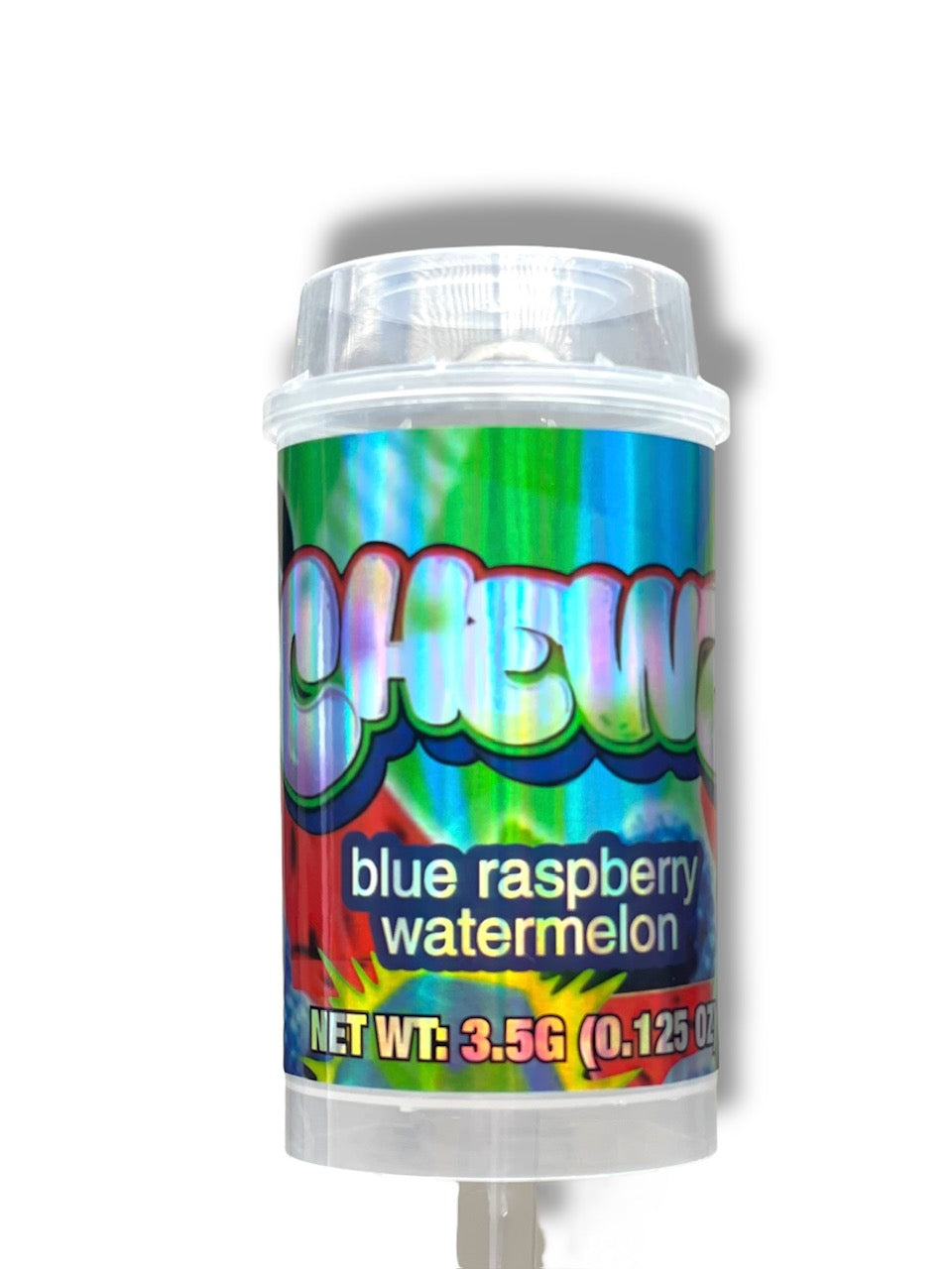 Popsicle Ring Pop Chewz Blue Raspberry Watermelon 3.5 grams Container Holographic Sticker