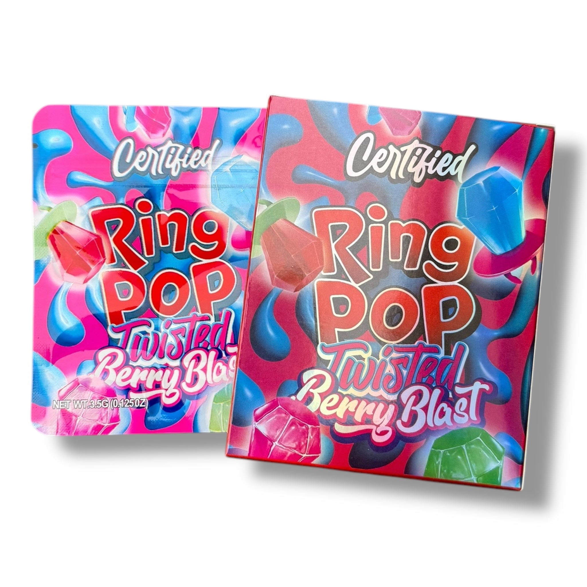 Ring Pop Twisted Berry Blast Mylar Bag with Box 3.5 Grams