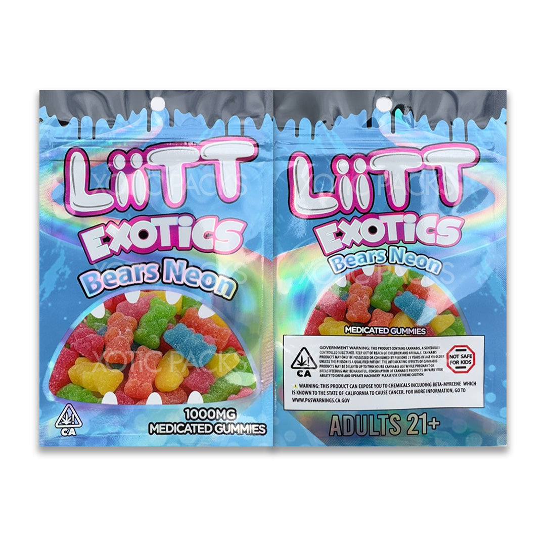 Liit Exotics Bears Neon mylar bags for edibles packaging