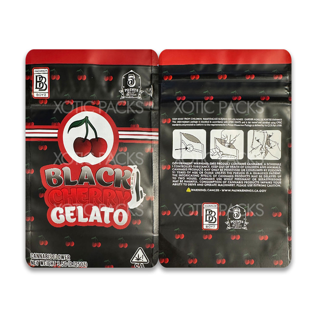 Black Cherry Gelato mylar bags 3.5 grams