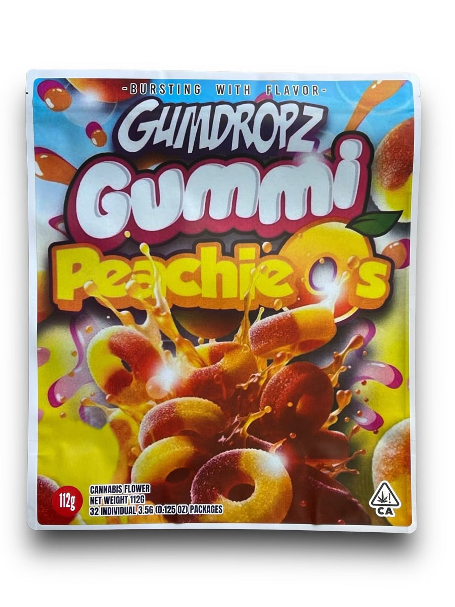 Gumdropz Gummi Peachieos 112 Gram Mylar Bag 1 Pound