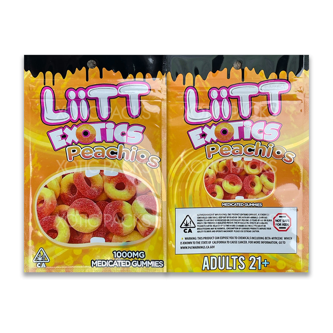 Liit Exotics Peachios mylar bags edibles packaging