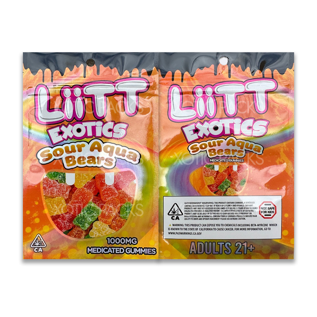 Liit Exotics Sour Agua Bears mylar bags edibles packaging