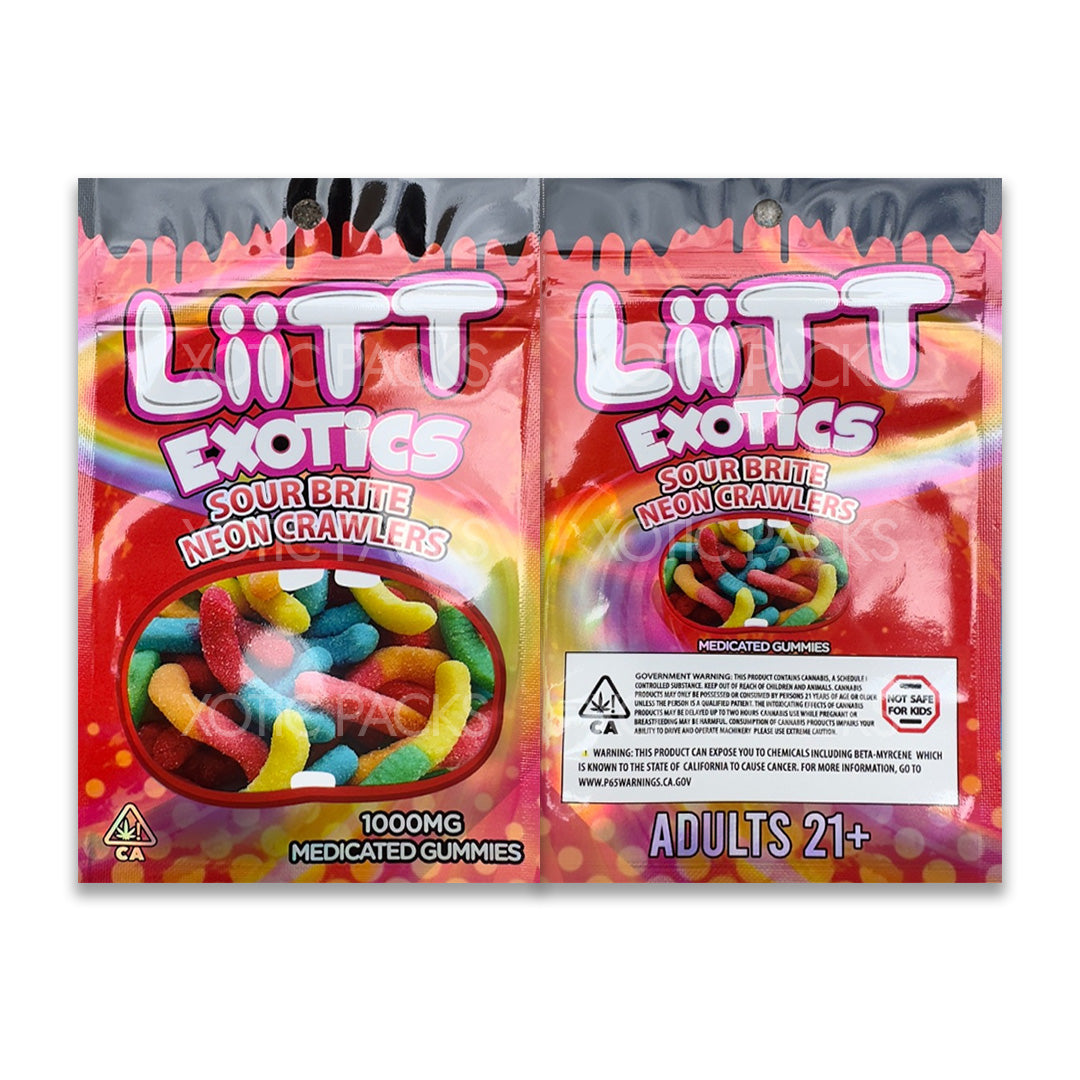 Liit Exotics Sour Brite Neon Crawlers mylar bags edibles packaging
