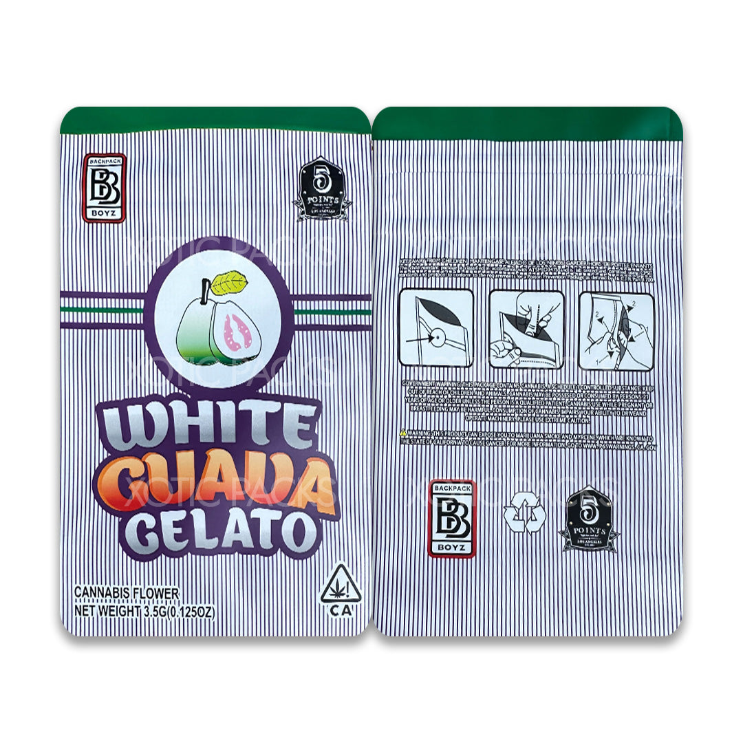 White Guava Gelato mylar bags 3.5 grams