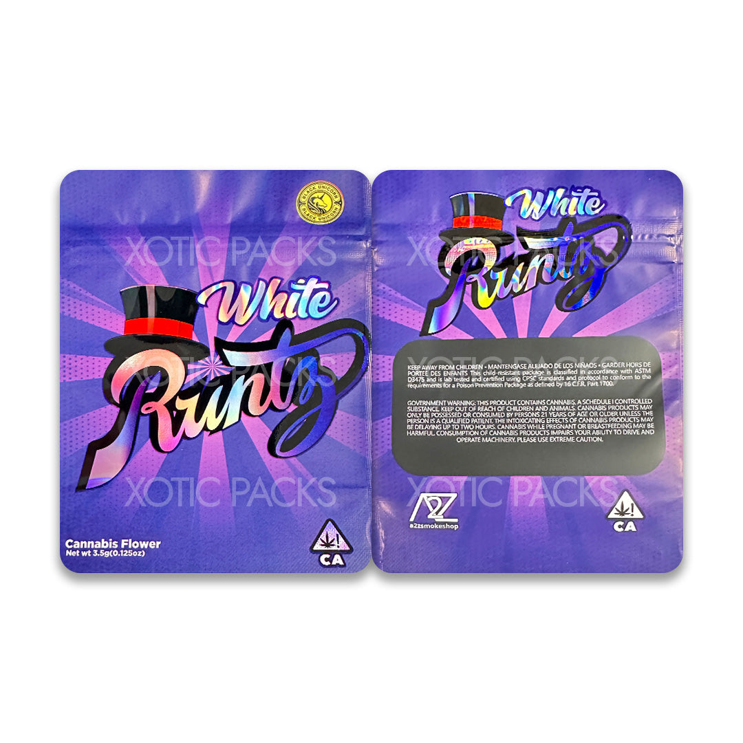 White Runtz mylar bags 3.5 grams